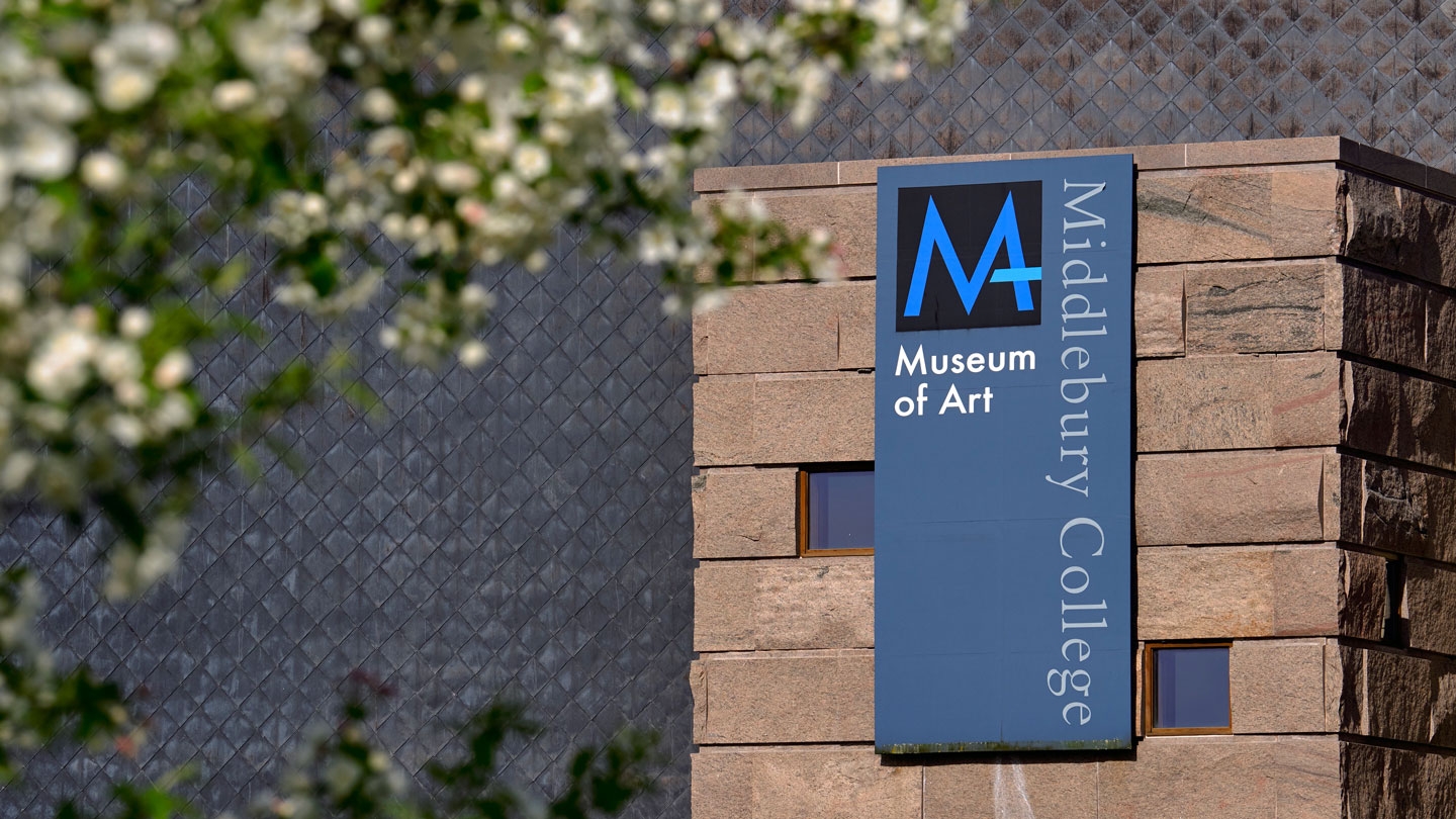 Exterior of the Middlebury College Museum of Art in spring time.