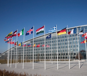 Flags flying outside the UN.