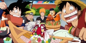 anime characters enjoying food