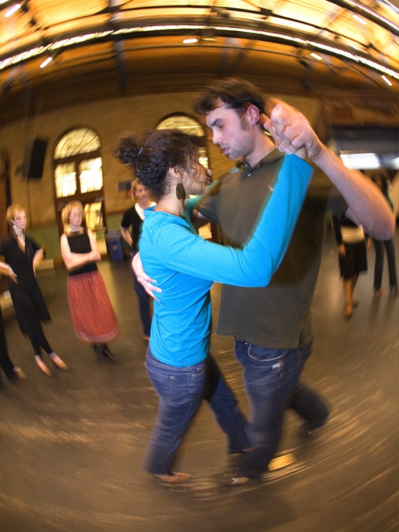 Students dance as part of a class in Middlebury's Wilson Social Space. 