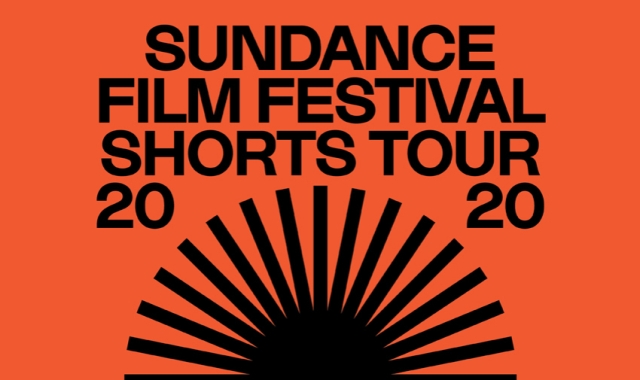 A bight orange and black sun graphic with the words Sundance Film Festival Shorts Tour 2020