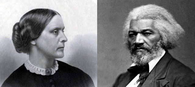 portraits of 1900s abolitionists Susan B Anthony and Frederick Douglass