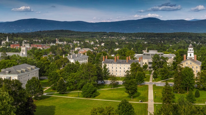 Birds eye view of Middlebury campus