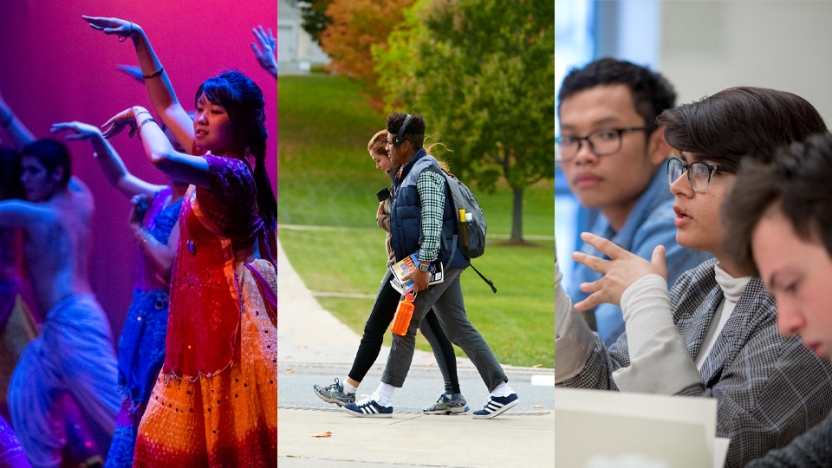 Different groups of students around Middlebury's campus.