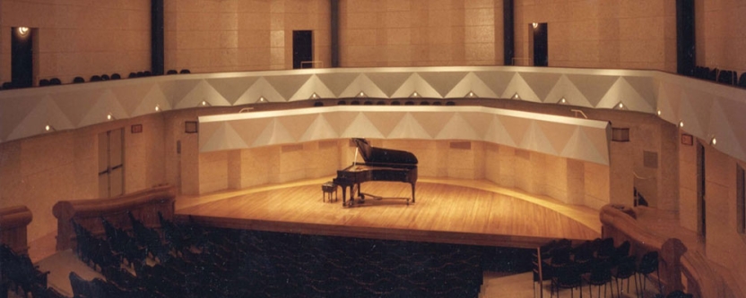 The stage in Robison Concert Hall.