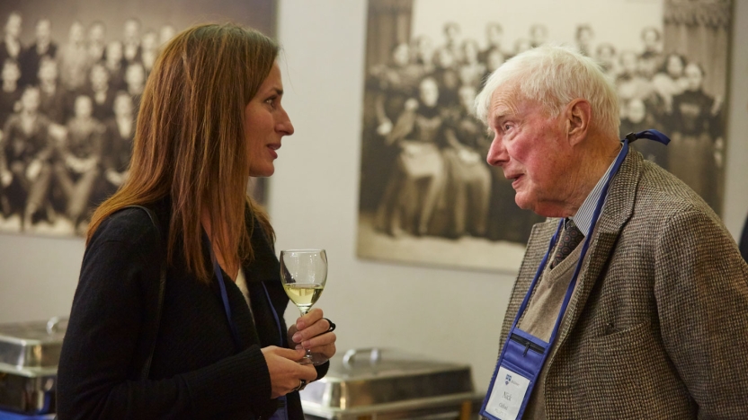 Mari Joller ’99 with College Professor Emeritus Nicholas Clifford, a China historian who was instrumental in the establishment of the Chinese Department in 1976.