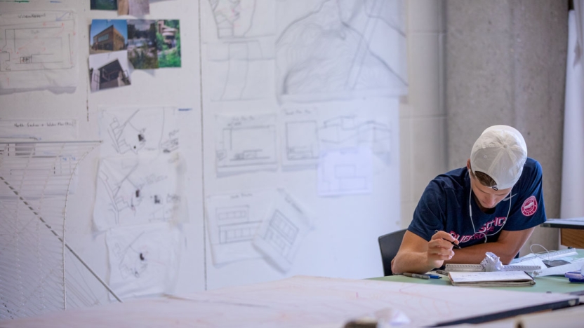 A student works in the architecture studio.