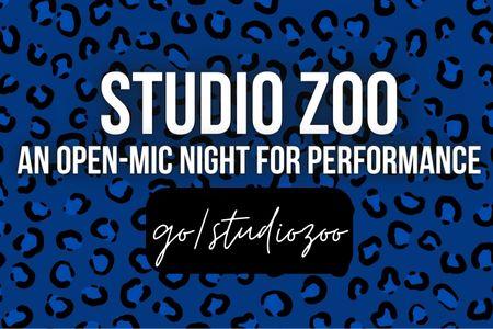 Blue business card with Studio Zoo in white and a go link in black