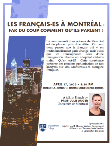 Flyer for Julie Auger's guest lecture
