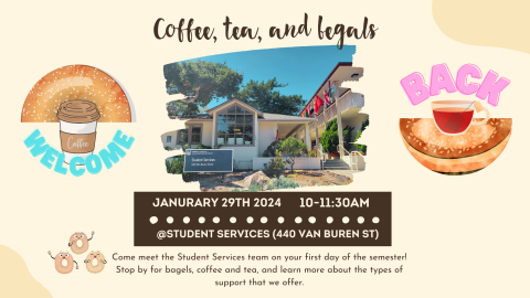 cream background with a picture of the student services office in the center. texts with event information below the picture