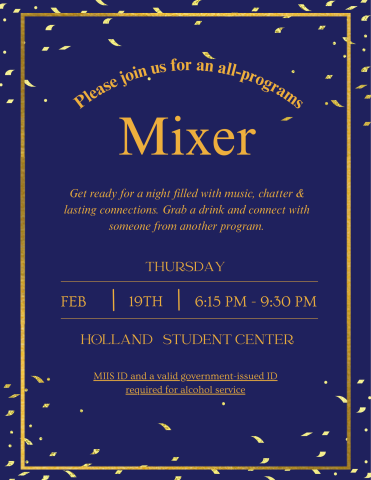Flyer with blue background with date and time for the event