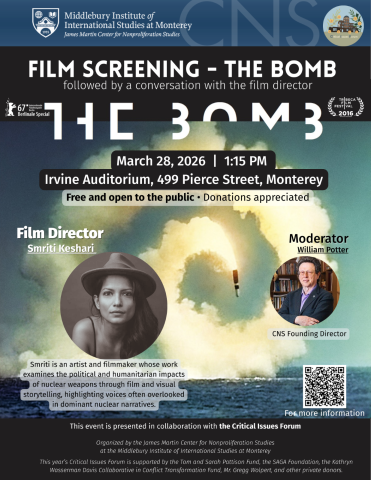 As described, the film screening is a part of the Critical Issues Forum conference. The students presentations part that will conclude by around 12:30 pm on the same day is not open to public, while open to MIIS community and invitation only.