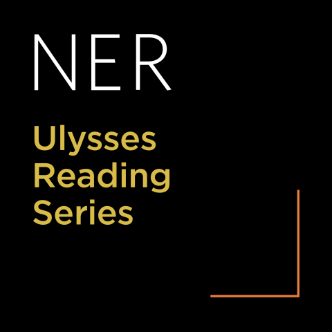 This minimalist graphic features a black background with white and yellow text. The text reads NER Ulysses Reading Series.