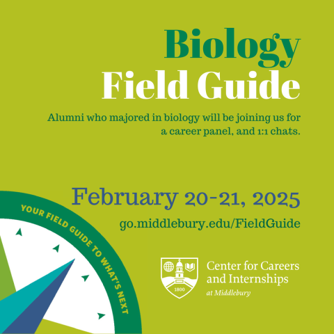 Green, white, and blue square with compass graphic and semi-circle text "YOUR FIELD GUIDE TO WHAT'S NEXT"
