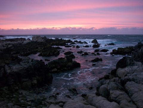 Sunset on a rocky coast