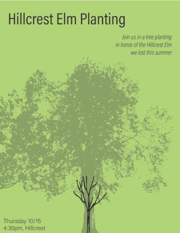 Green background with image of small tree imposed on larger tree.