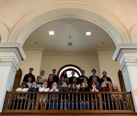 Choir members on a balcony