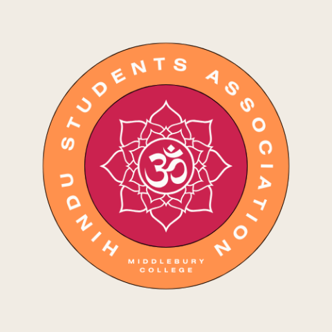 Logo of the Hindu Student Association. Cirlce with orange and red text with an om symbol