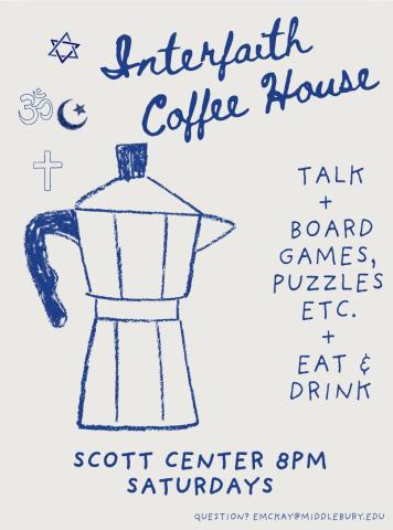 hand-drawn press coffee maker, with interfaith sympols