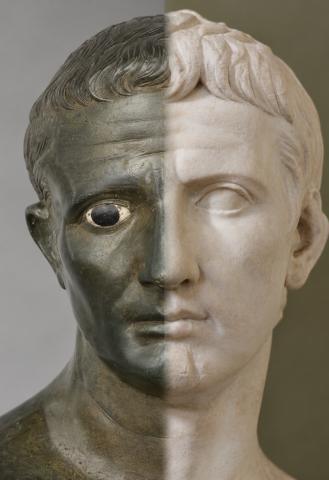 Bronze and Marble Roman Bust Split Portrait of Augustus