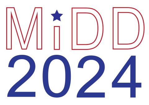 the word "midd" in red font with a star in the lowercase I as opposed to a dot. 2024 in blue bolded font, numbers, white background