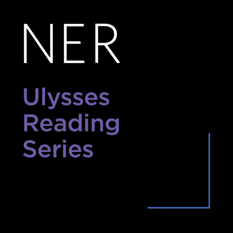 Black square graphic with "NER" in white letters in the top left corner and "Ulysses Reading Series" underneath in large, sans serif purple letters. There's a blue accent lines in the bottom right corner that resemble a right angle.