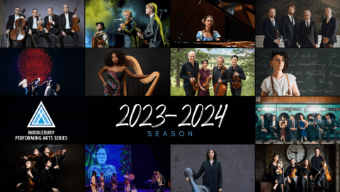 collage of images of the artists of the 2023-24 Performing Arts Series season