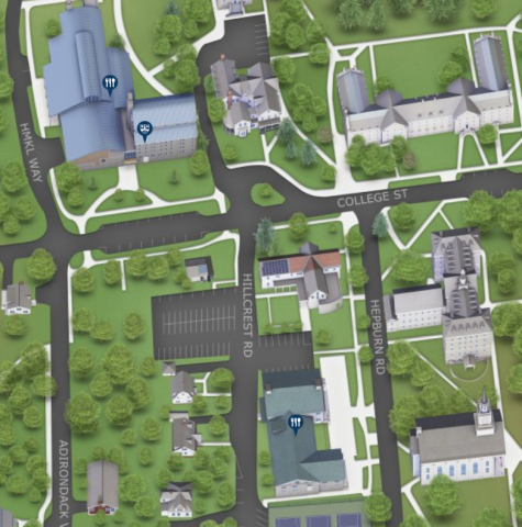 screenshot of campus map indicating Proctor and Ross dining halls