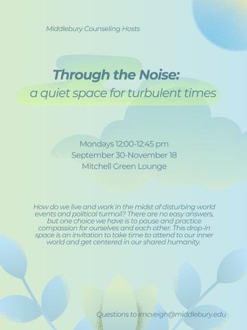 Light blue and green poster with event title, dates, times, location, and contact information.