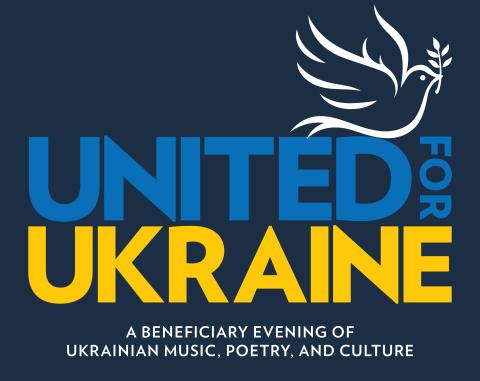 Text "United for Ukraine" on a dark blue background