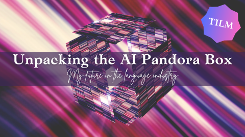 Blurry diagonal stripes of pink, purple, and white in the background with a cube in middle. The sides of the cube are a non-blurry version of the background stripes. The sides are floating and unconnected. A transparent purple banner runs across the middle with the event name in white text