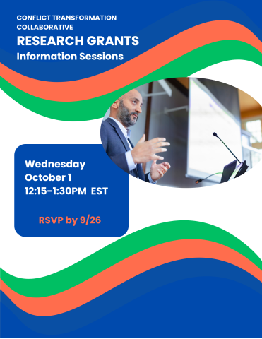 brightly colored event poster with text and photo of a man at a podium