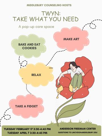 Person sitting in large flower blossom watering flower with a watering can