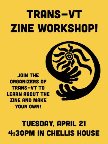 A bright yellow poster with information for a zine workshop