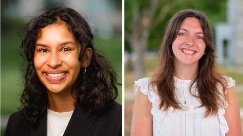 Two people. Individual images. One is dark jacket, one it white top.