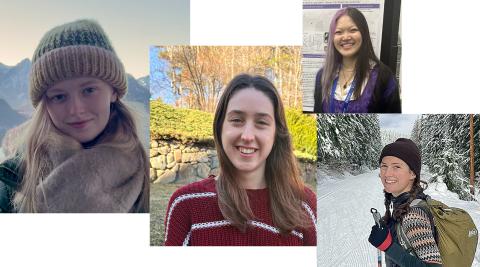 4 individual images. All women, all will long hair, different settings.