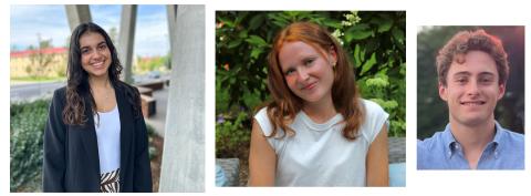 Three individual images, all taken outside, two of woman with long hair, smiling. One of a man with short hair, smiling.