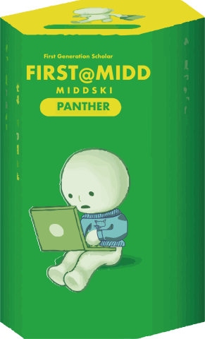 Image of a figure typing with First@Midd MiddSki and panther written above it.
