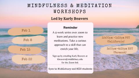 Beach background with a white rectangle in the middle with black text of the event information.