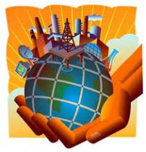 Hand holding a stylized globe with a cityscape on top of the globe