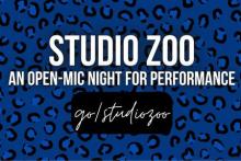 Blue business card with Studio Zoo in white and a go link in black