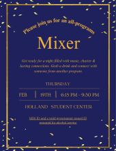 Flyer with blue background with date and time for the event
