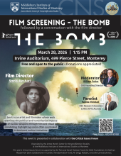 As described, the film screening is a part of the Critical Issues Forum conference. The students presentations part that will conclude by around 12:30 pm on the same day is not open to public, while open to MIIS community and invitation only.