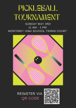 Image of two pickleball rackets and a ball on a pink and yellow background.