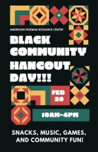 Black flyer with green, red, and yellow geometric prints and white writing.