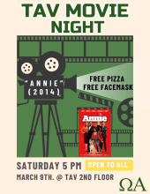 TAV Movie night Saturday March 9 @ TAV 2nd Floor 5 PM.
