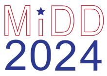 Midd in red letters, 2024 in blue letters, star in the lowercase letter I as opposed to a dot