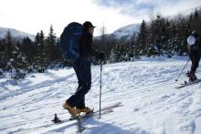 Student skiing in the backcountry of Vermont.