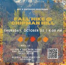 A poster for the Chipman Hill Hike (with buns!) with AFC Outdoors Event