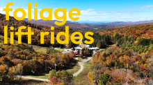 "Foliage lift rides" on colorful fall foliage background image